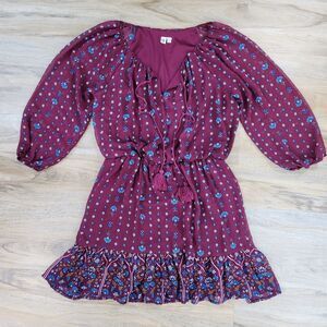 🍑AUW Burgundy Floral Estilo 3/4 Sleeve Dress XLarge